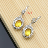 925 Silver Yellow CZ Bridal Dangle Earrings Set for Women