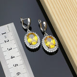 925 Silver Yellow CZ Bridal Dangle Earrings Set for Women