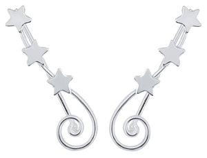 925 Silver Climbers Earrings Spiral 3 Stars