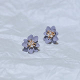 Sweet Gray Small Purple Flowers Pearl Clip Earrings