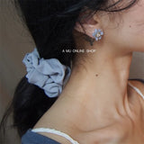 Sweet Gray Small Purple Flowers Pearl Clip Earrings