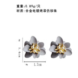 Sweet Gray Small Purple Flowers Pearl Clip Earrings