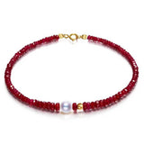 Natural Red Ruby Round Cut Beads Bracelet Cuff Chain 7.5 Inches Long