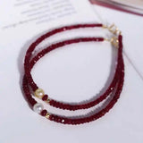 Natural Red Ruby Round Cut Beads Bracelet Cuff Chain 7.5 Inches Long