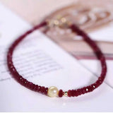 Natural Red Ruby Round Cut Beads Bracelet Cuff Chain 7.5 Inches Long