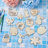 Easter Bunny Egg Wooden Ornaments Pendants Blank Wood Charms Flower Rabbit