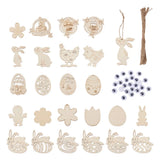 Easter Bunny Egg Wooden Ornaments Pendants Blank Wood Charms Flower Rabbit