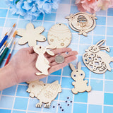 Easter Bunny Egg Wooden Ornaments Pendants Blank Wood Charms Flower Rabbit