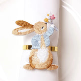Set of 12 Bunny Napkin Buckle Embroidered Rabbit Metal Napkin Ring Holders