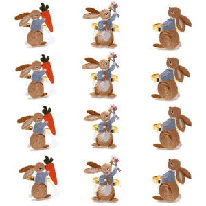 Set of 12 Bunny Napkin Buckle Embroidered Rabbit Metal Napkin Ring Holders