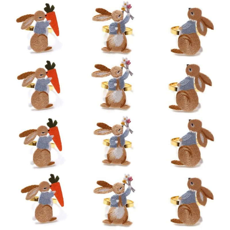 Set of 12 Bunny Napkin Buckle Embroidered Rabbit Metal Napkin Ring Holders