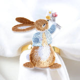 Set of 12 Bunny Napkin Buckle Embroidered Rabbit Metal Napkin Ring Holders