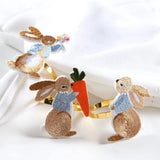 Set of 12 Bunny Napkin Buckle Embroidered Rabbit Metal Napkin Ring Holders