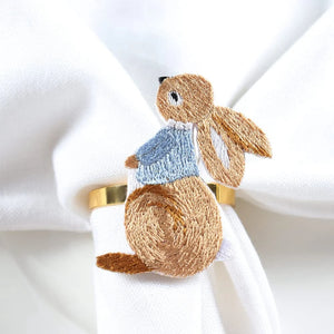 Set of 12 Bunny Napkin Buckle Embroidered Rabbit Metal Napkin Ring Holders