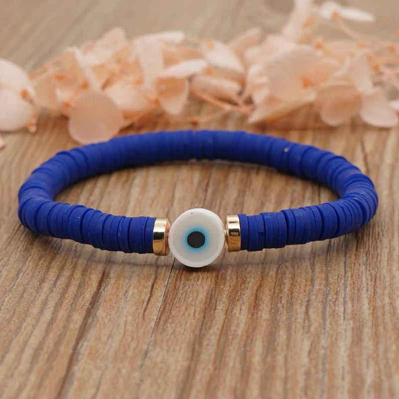 Multicolor Polymer Clay Evil Eye Bracelet for Women