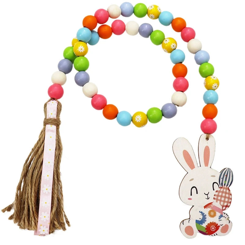 Easter Wood Bead Garland Decor - Tiered Tray Beads Home Decoration