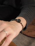 Ebony Space Beads Wood Bracelets Brass Charm Boho Jewelry