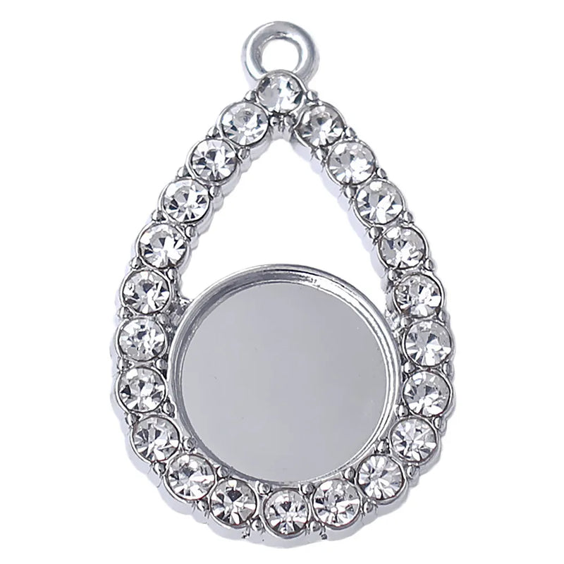 Eco Friendly Alloy Inlaid Blank Teardrop Square Round Love Tray Charm Pendant
