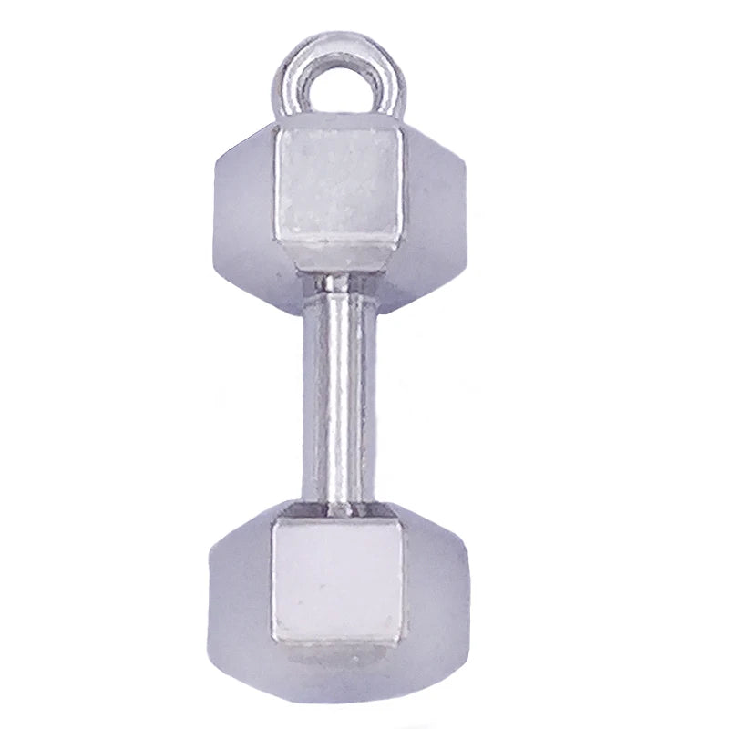 Rhodium Plated 3D Bodybuilding Dumbbell Pendant Barbell Charm