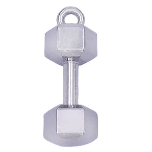 Rhodium Plated 3D Bodybuilding Dumbbell Pendant Barbell Charm