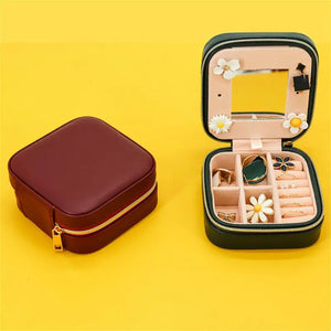 Eco-Friendly PU Jewelry Box Lychee Floral Pattern Flip Stud Earrings Storage