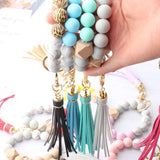Silicone Bead Bracelet Tassel Key Chain for Women