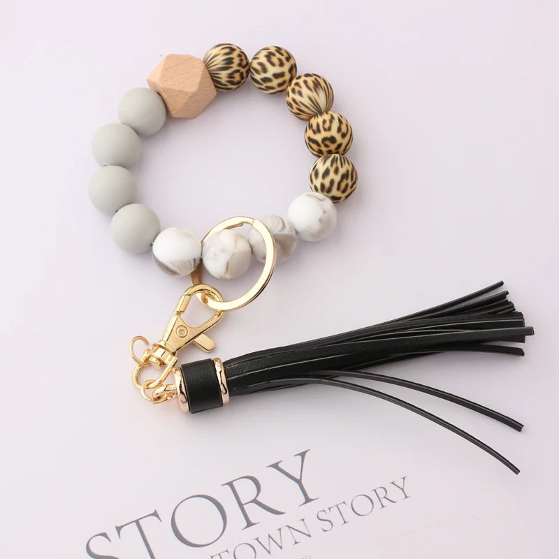Silicone Bead Bracelet Tassel Key Chain for Women