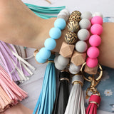 Silicone Bead Bracelet Tassel Key Chain for Women
