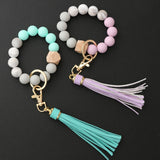 Silicone Bead Bracelet Tassel Key Chain for Women
