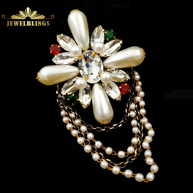 Edwardian Vintage Tassel Imitated Pearl Cross Brooches Fabric Back