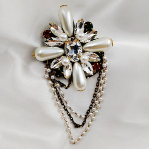 Edwardian Vintage Tassel Imitated Pearl Cross Brooches Fabric Back