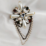 Edwardian Vintage Tassel Imitated Pearl Cross Brooches Fabric Back