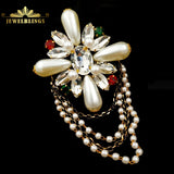 Edwardian Vintage Tassel Imitated Pearl Cross Brooches Fabric Back