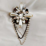 Edwardian Vintage Tassel Imitated Pearl Cross Brooches Fabric Back