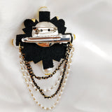 Edwardian Vintage Tassel Imitated Pearl Cross Brooches Fabric Back