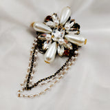 Edwardian Vintage Tassel Imitated Pearl Cross Brooches Fabric Back