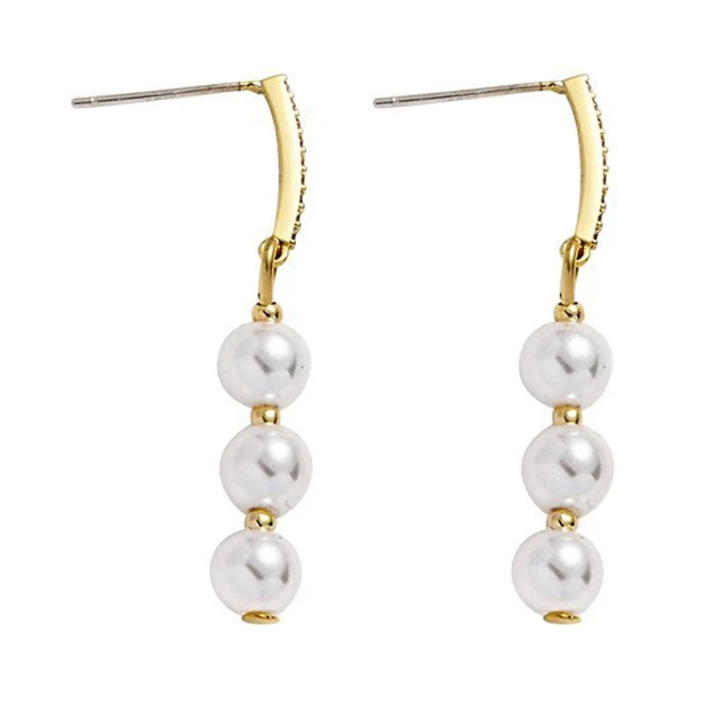 Simulated Pearls Zircon Beads Chain Drop Earrings
