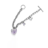 Purple Rhinestone Love Heart Bracelet Bangle Charm