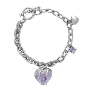 Purple Rhinestone Love Heart Bracelet Bangle Charm