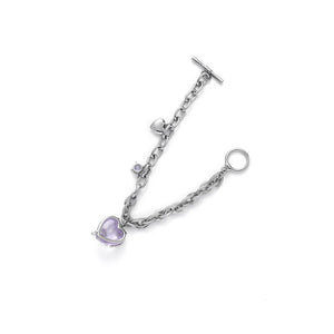 Purple Rhinestone Love Heart Bracelet Bangle Charm