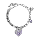 Purple Rhinestone Love Heart Bracelet Bangle Charm