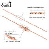 Real 925 Sterling Silver 1.5mm Box Chain Necklace for Women Men
