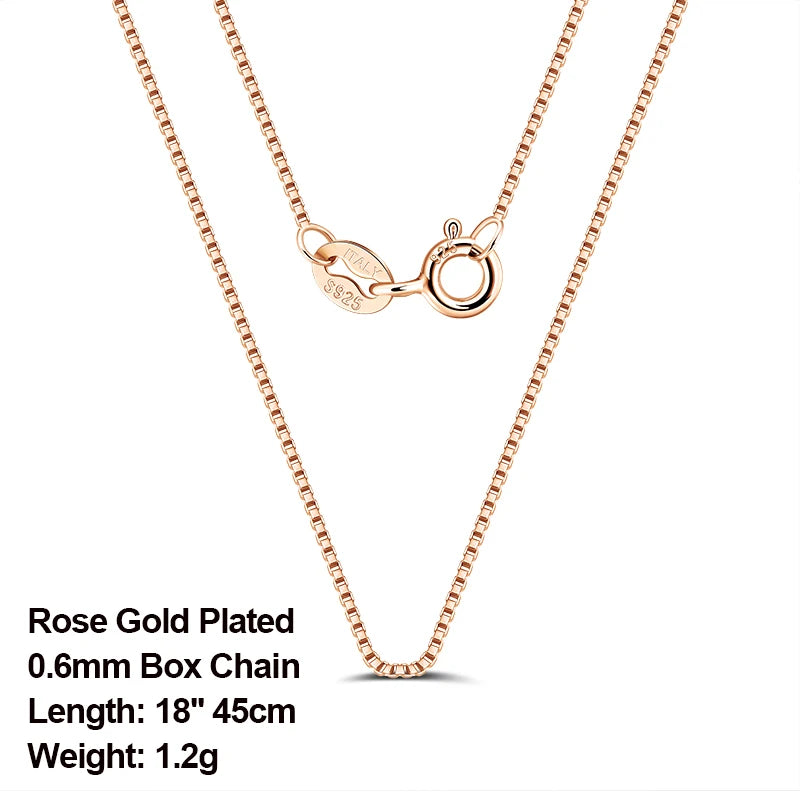 Real 925 Sterling Silver 1.5mm Box Chain Necklace for Women Men