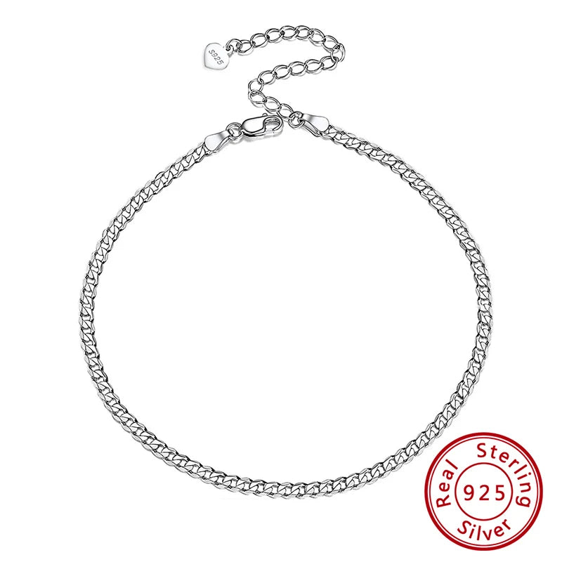 925 Sterling Silver Cuban Chain Anklet Bracelet Foot Jewelry