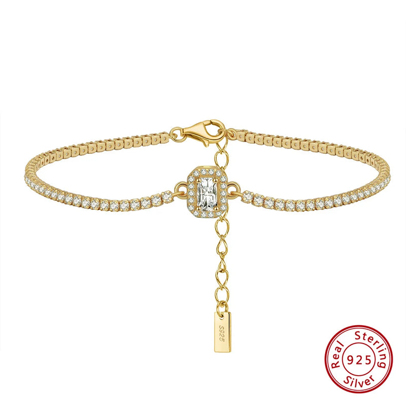 925 Silver 1.5mm CZ Tennis Bracelet 14K Chain for Women SB142