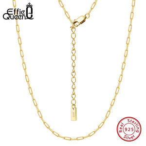 925 Silver Paperclip Link Chain Necklace Basic Party Jewelry
