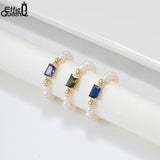 925 Silver Freshwater Pearl CZ Stretch Ring for Women