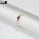 925 Silver Freshwater Pearl CZ Stretch Ring for Women