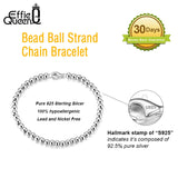 925 Silver Bead Ball Chain Bracelet for Women Girls