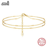 925 Silver Layered Cable Chain Anklet with Horizontal Bar Summer 14K Foot Chain